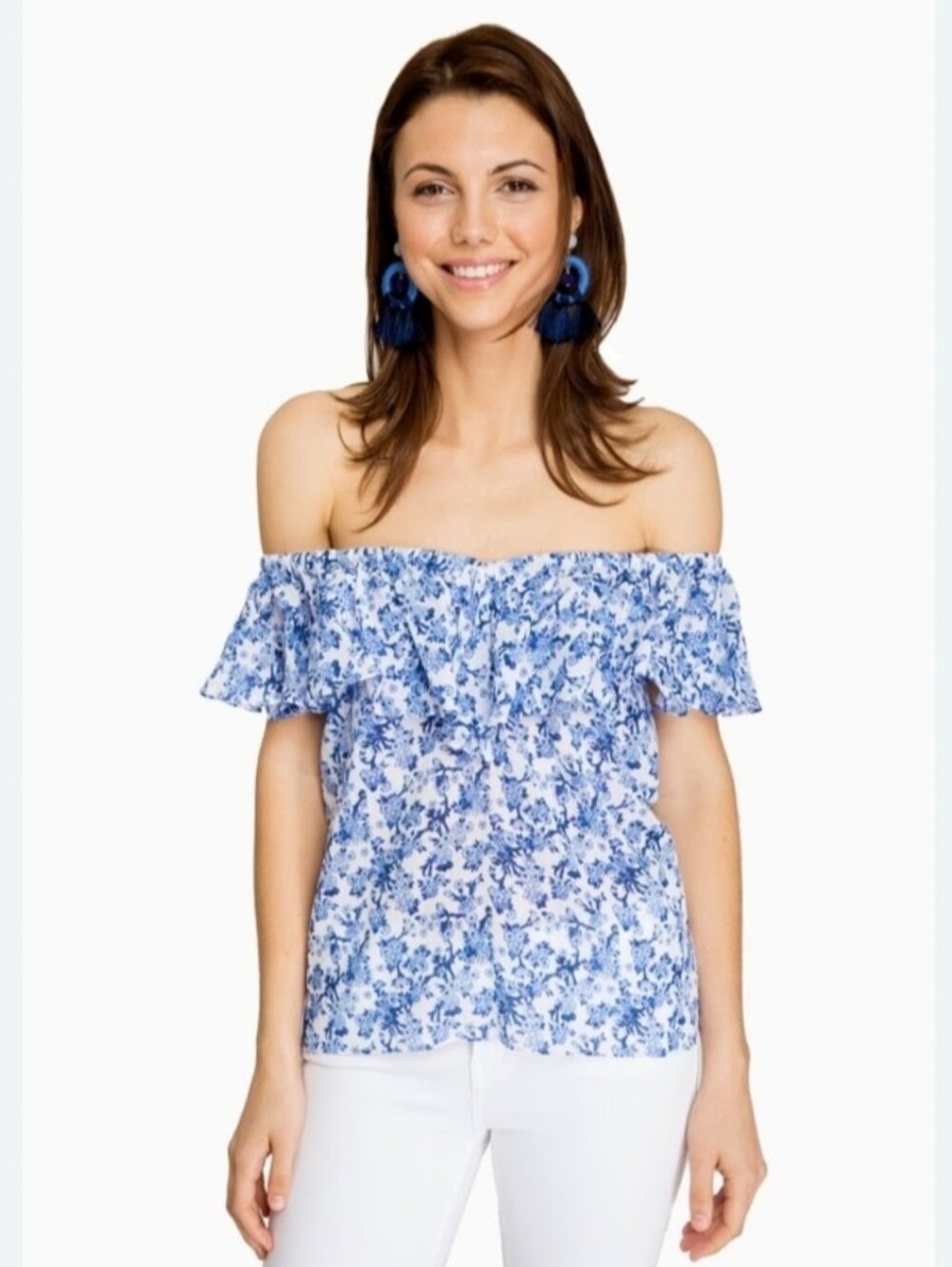 Rebecca Taylor ruffle floral print cotton blouse